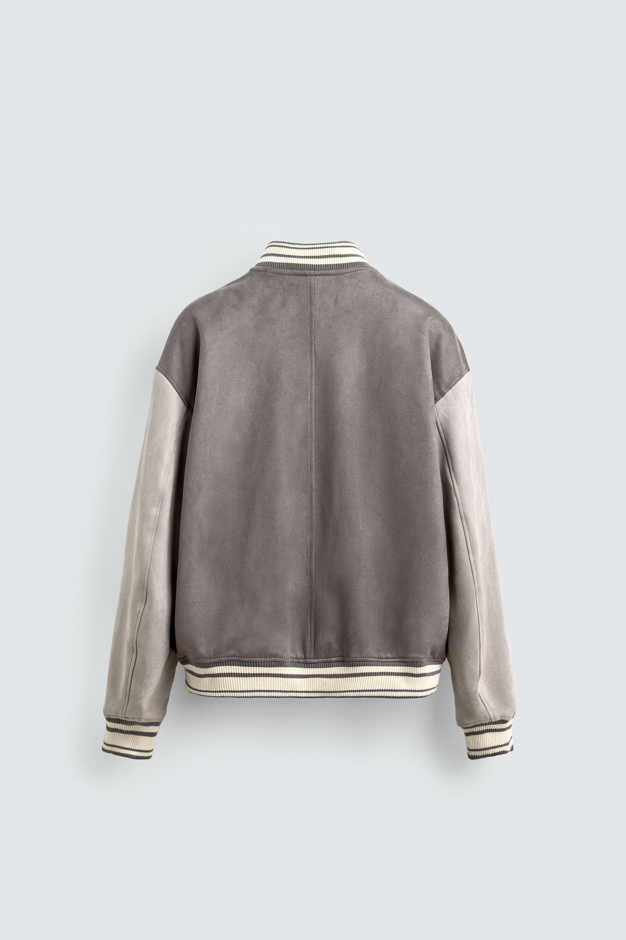 FAUX SUEDE BOMBER JACKET WITH PATCHES